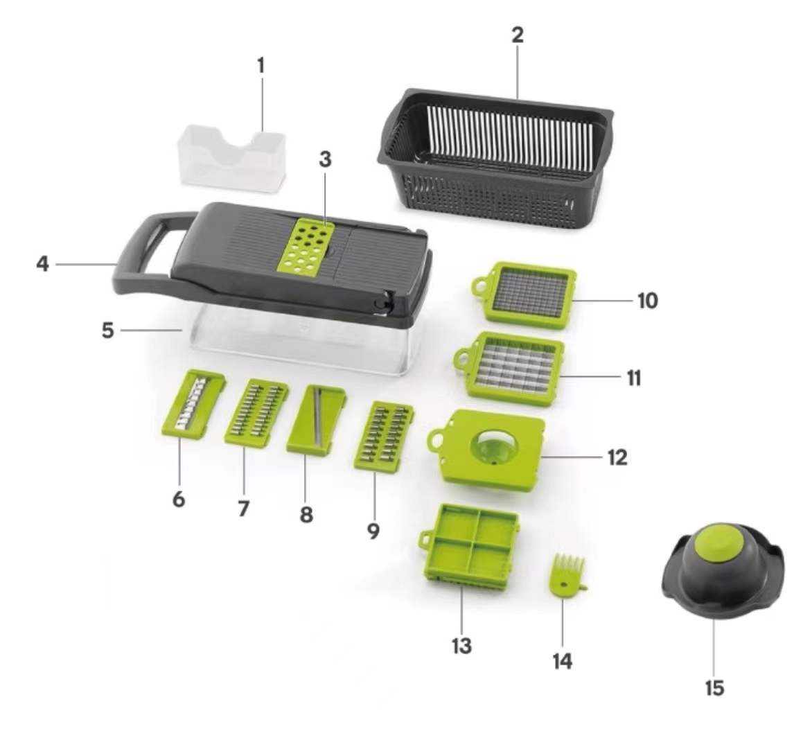 Multifunctional dicer, shredder, grater, slicer